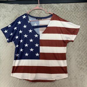 Omonsim Shirt Womens 3XL Short Sleeve American Flag Patriotic 250th BBQ Party